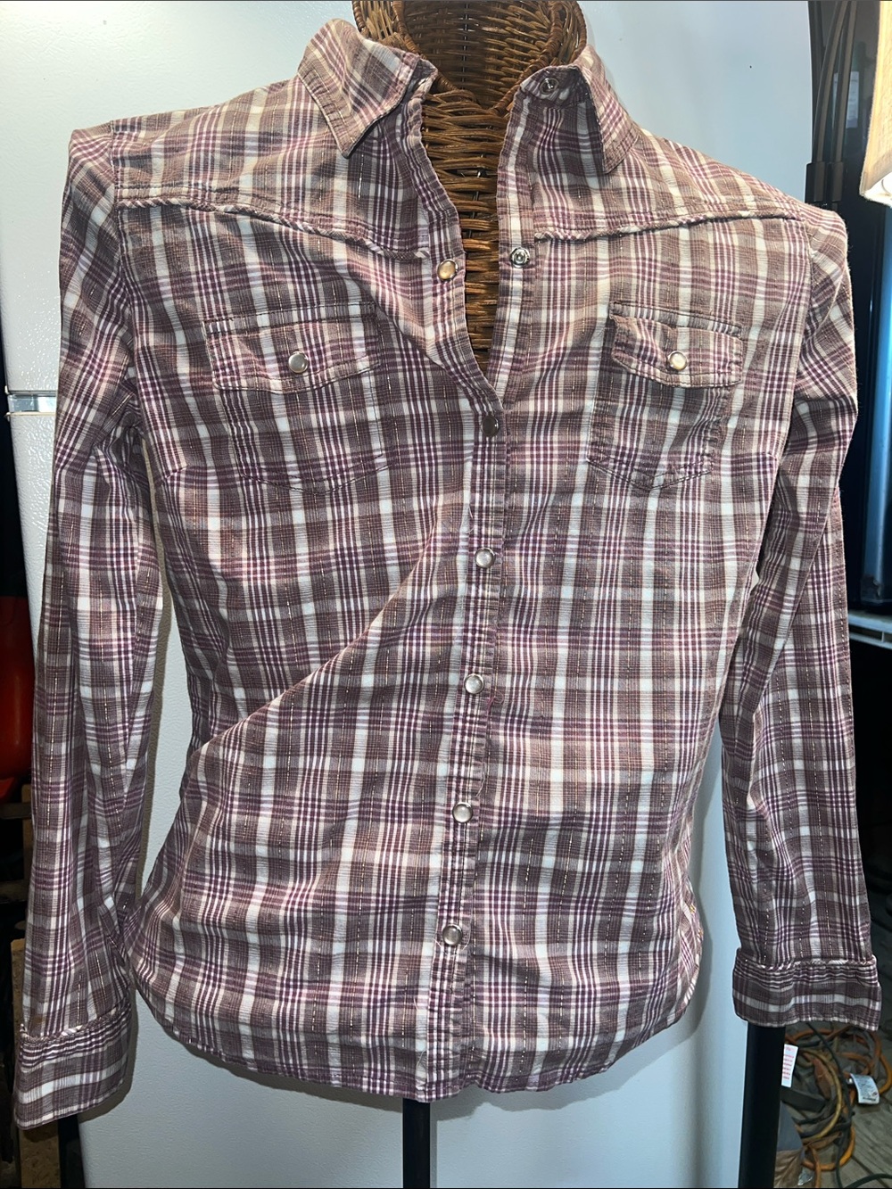 Old Navy Purple and White Plaid Shirt